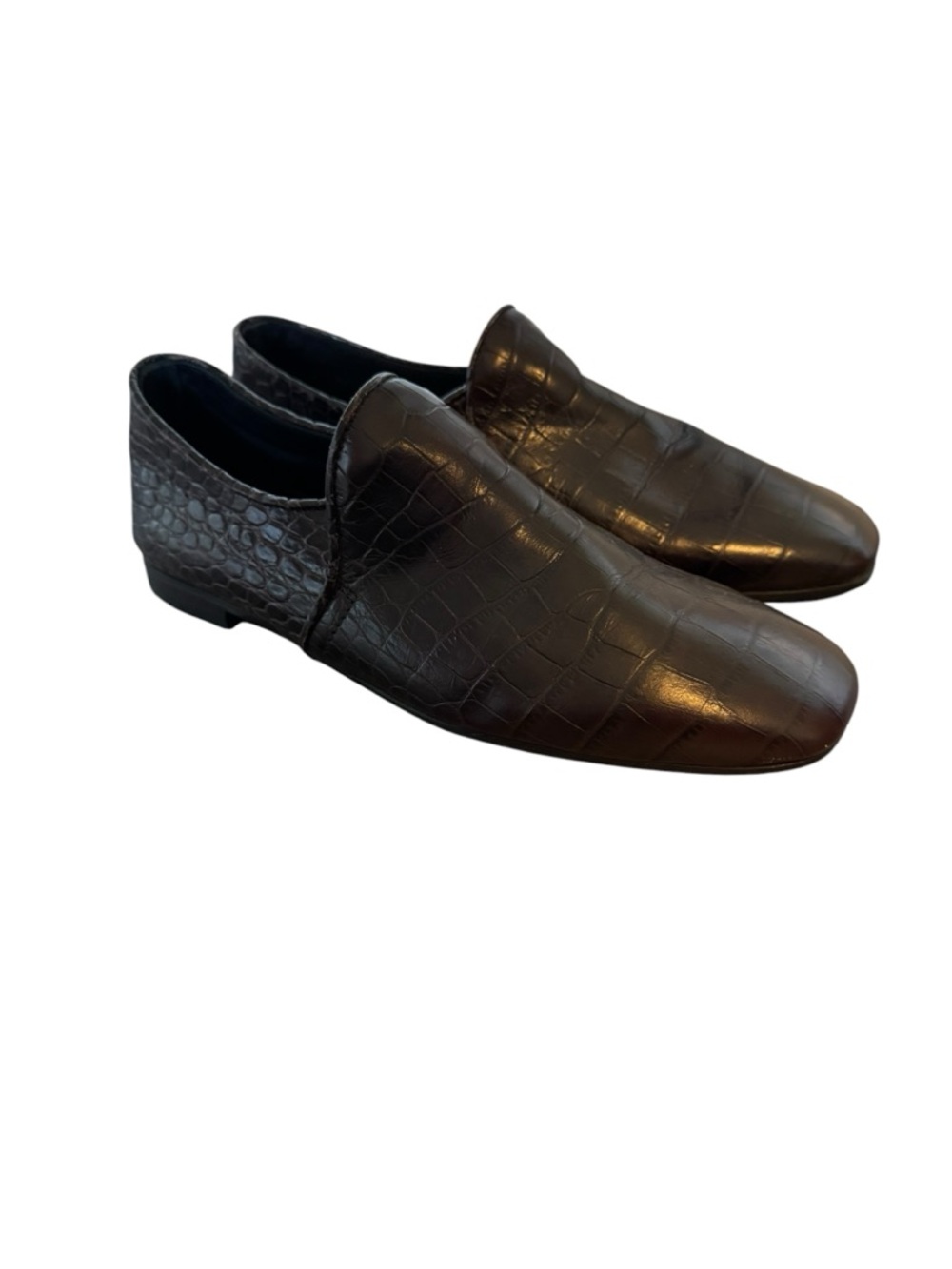 Aquatalia Revy Croc Embossed Brown Leather Loafer Flats 8.5